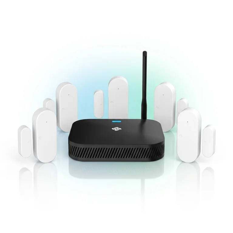 StayPut gateway hub surrounded by door sensors
